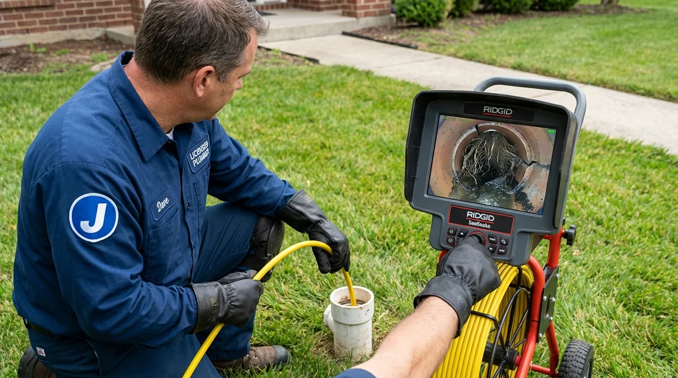 Sewer camera inspection being performed by Johns Plumbing LLC in Ponder