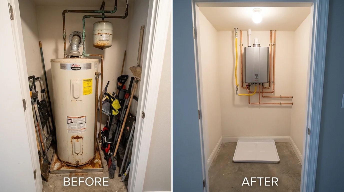 Tank water heater versus wall-mounted tankless unit comparison for Ponder, TX homeowners